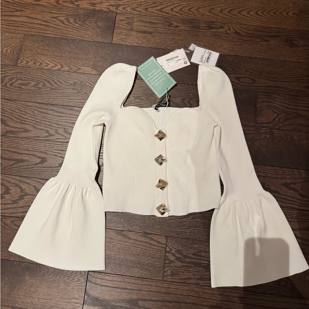Self-Portrait Cream Flared Sleeve Blouse